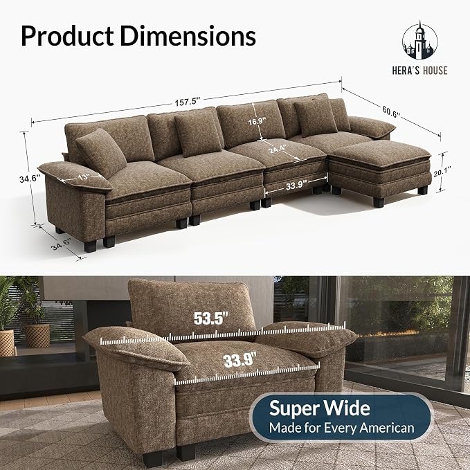 HERA'S HOUSE 158" Modular Sectional Sofa, Oversized L Shaped Couches - Image 2