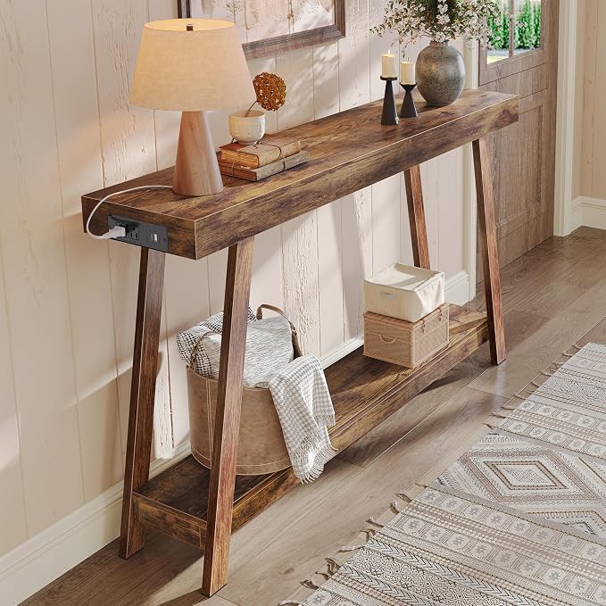 Huuger Console Table with Charging Station, USB-C Port, 2 Tiers Entryway Table by Huuger