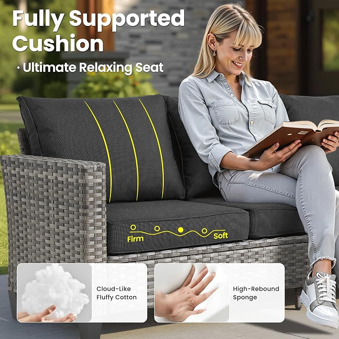 ovios 9 Pieces Patio Furniture Set, Outdoor Wicker Sofa Couch - Image 6