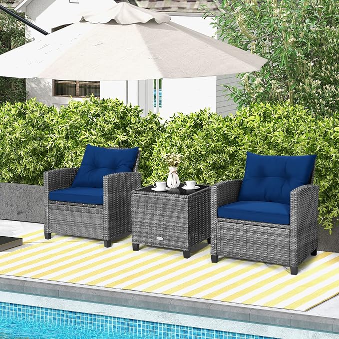 HAPPYGRILL 3 Pieces Patio Conversation Set, Outdoor Furniture Set PE Rattan - Image 3