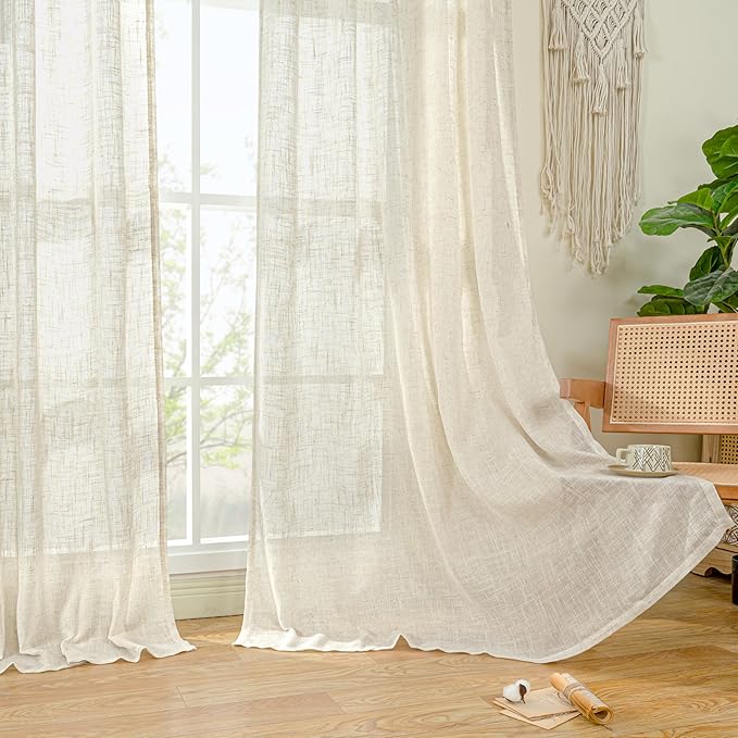 LAMIT Natural Linen Boho Curtains 80 inch Length 2 Panels, Cream Ivory Light - Image 9
