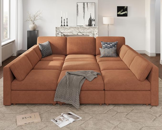 Oversized Modular Sectional Sleeper Couch, Solid Wood Frame, Removable Washable by Kalafini