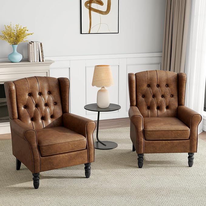 Pia Ricco Set of 2 Mid-Century Modern Wingback Accent Chairs - Image 6