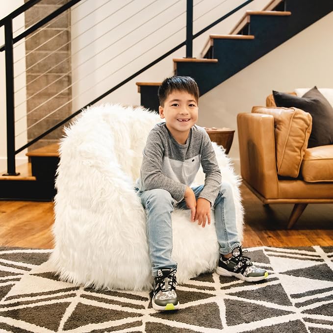 Big Joe Milano Bean Bag Chair, Ivory Shag Fur, Soft Faux Fur, 2.5 feet - Image 2