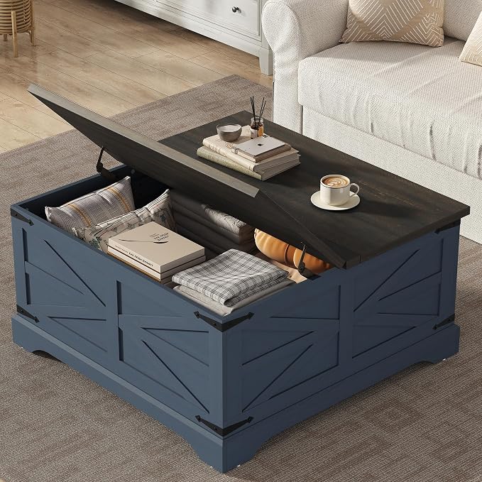 Furnideco 35.5''W Square Coffee Table Farmhouse Lift top Coffee Table - Image 5