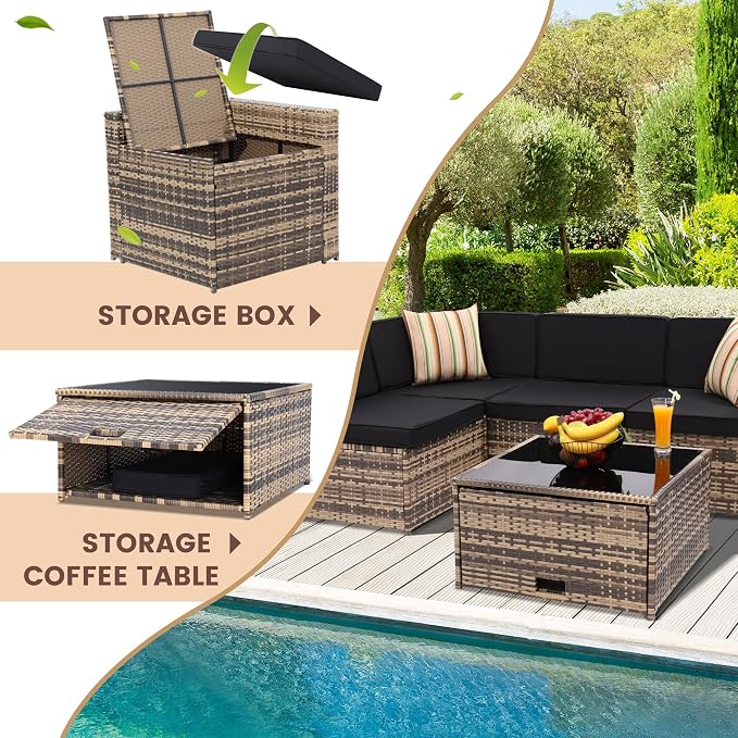 KROFEM 8-Piece Patio Furniture Set, Outdoor Wicker Rattan Sectional - Image 4