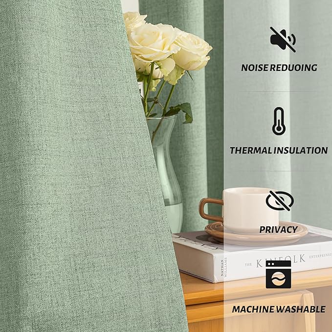 Yakamok Light Sage Green Linen Curtains 100% Blackout 90 Inches Long, Room - Image 5