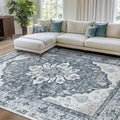 RELEANY Area Rugs 7'x10' Washable Non-Slip, Floral Vintage Distress Print by RELEANY