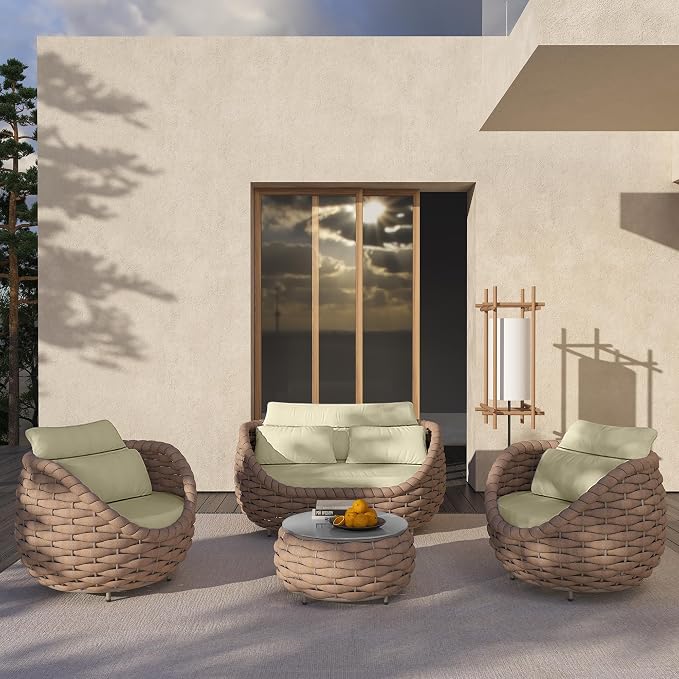 TWT 6-Piece Aluminum Patio Furniture Set, Olefin Rope Modern Outdoor - Image 4