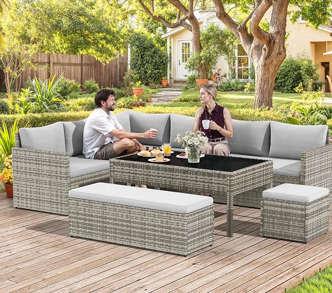 YITAHOME 9 Piece Patio Furniture Set, All-Weather Wicker Outdoor Sectional Sofa - Image 2