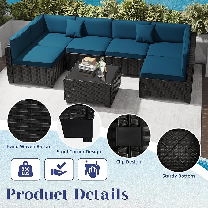 KIGOTY Patio Furniture Set, 14 Pieces Modular Outdoor Sectional Sofa, PE Rattan - Image 3