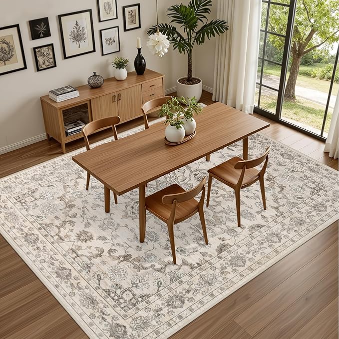 Area Rugs 9x12 Living Room Rug: Washable Rug Soft Vintage Distressed Floral - Image 5