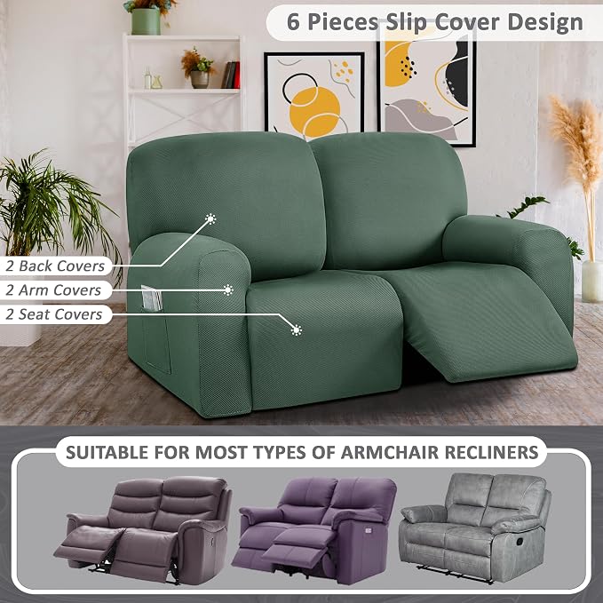 ULTICOR Reclining Loveseat Slipcover, 6-Piece Yarn Dyed Loveseat Reclining Sofa - Image 5