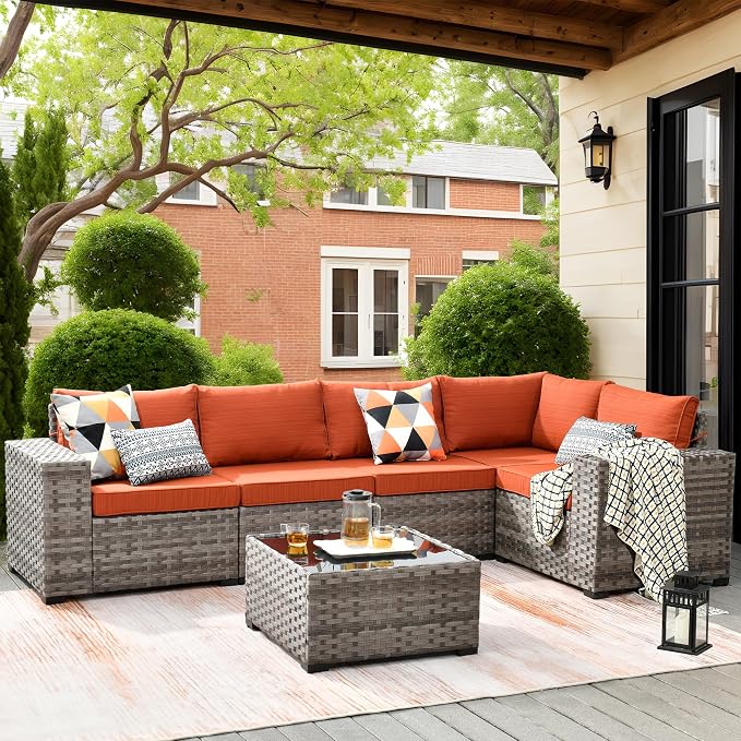 ovios 6 Pieces Patio Furniture Set, Outdoor Wicker Sectional Sofa by OVIOS