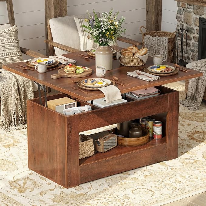 UNIQUITE 40" Lift Top Coffee Table, 4 in 1 Multi-Function Lift Coffee Tables - Image 7