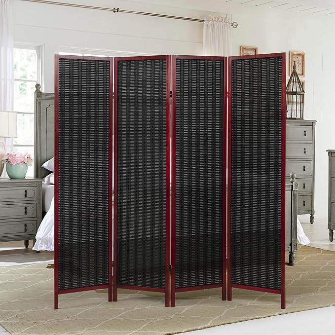 Roundhill Furniture Inkwell 4-Panel Bamboo Room Divider, Folding Portable - Image 2