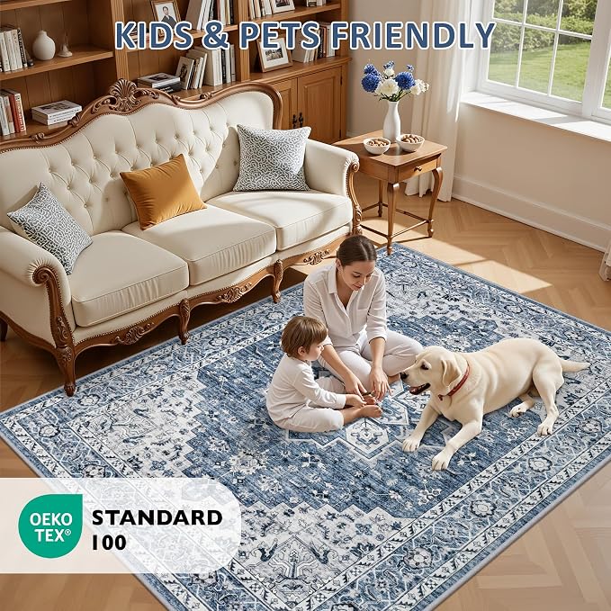 Area Rugs 9x12 Living Room Rug: Washable Rug Soft Vintage Boho Medallion Carpet - Image 8
