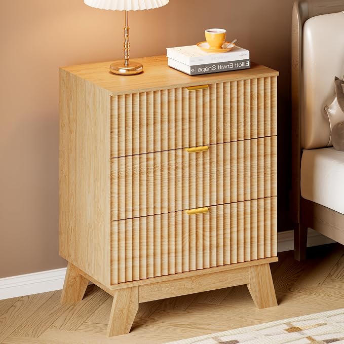 BORNOON Fluted 3 Drawer Dresser, 30.3" Tall Compact Modern Boho Chest of Drawers - Image 5