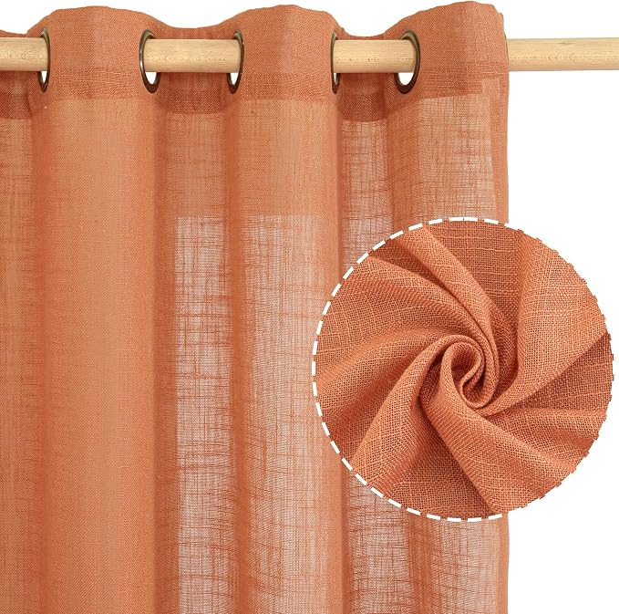 LAMIT Burnt Orange Linen Curtains 40 Inches Long - Image 2