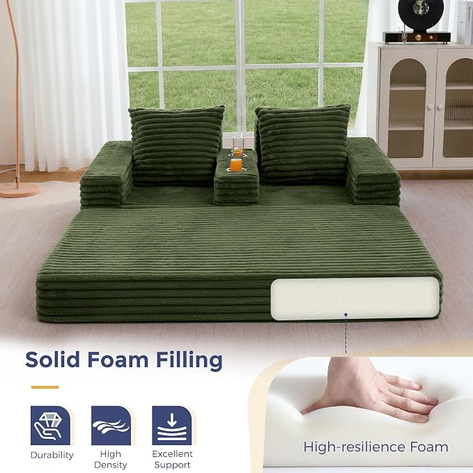 MAXYOYO Loveseat Sofa Bed, Striped Faux Fur Foldable Floor Sofa Couch in A Box - Image 7