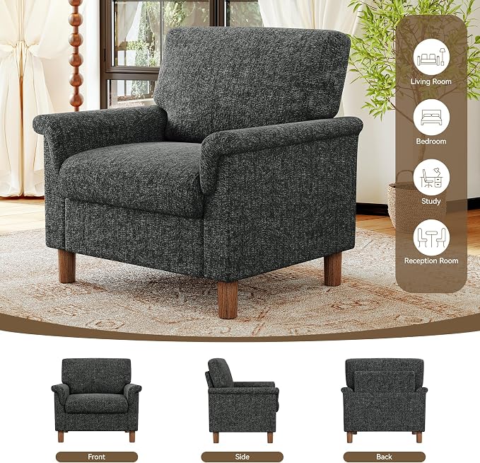 Mid Century Modern Accent Chairs Set of 2, Chenille Comfy Living Room Arm Chairs - Image 9