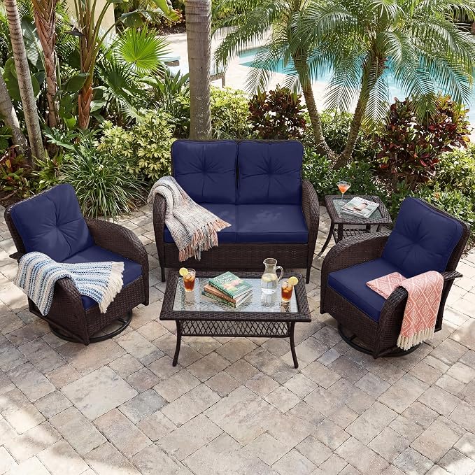 UPHA 5 Pieces Patio Furniture Sets, Wicker Outdoor Loveseat Sofa Set - Image 5