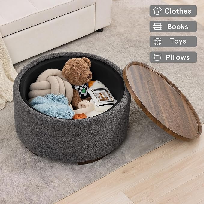 29.5 Inch Round Storage Ottoman Coffee Table, Modern Circle Coffee Table - Image 5