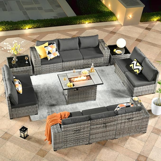 ovios 13 Pieces Patio Furniture Set, Outdoor Wicker Sectional Sofa by OVIOS