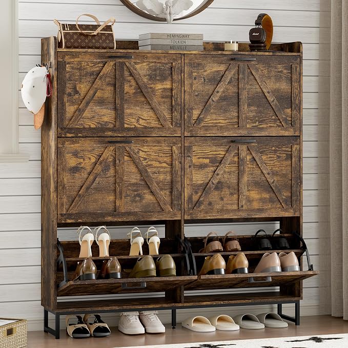 BORNOON Shoe Cabinet with 6 Flip Drawers Narrow Shoe Storage Cabinet Organizer by BORNOON