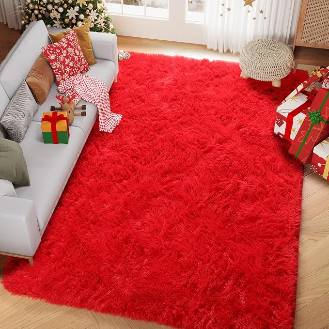 PAGISOFE Soft Modern Red Area Rug, 4x6 Feet, Shaggy Indoor Rug - Image 8