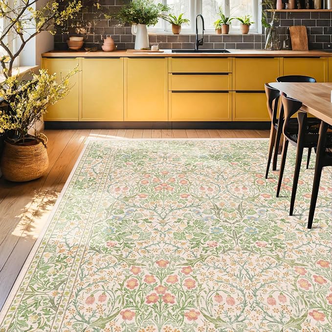 Vintage Washable Beige Green 10x14 Rug - Image 4