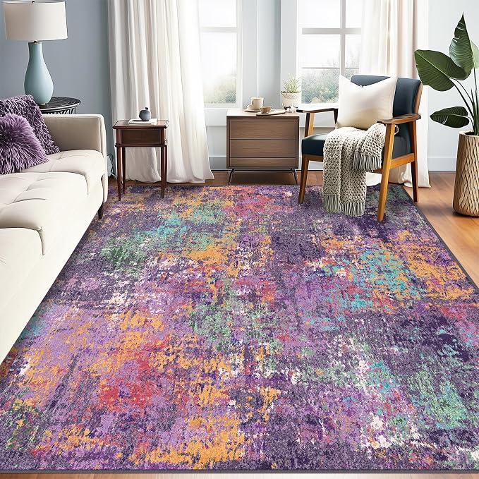 Washable Area Rugs 8'x10' Non-Slip Modern Abstract Soft by RELEANY
