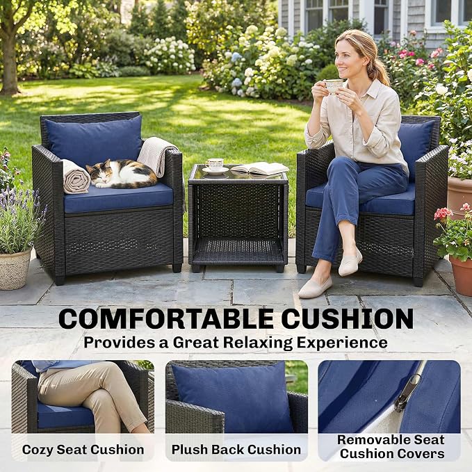 Outsunny 3 Piece Patio Furniture Set, Wicker Outdoor Bistro Set - Image 4