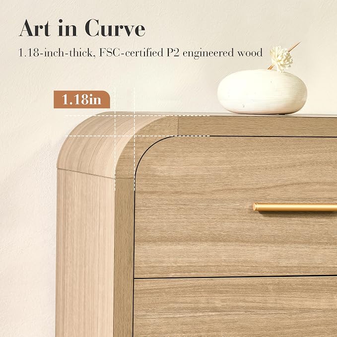 Curved 6-Drawer Dresser for Bedroom, Vanity Desk TV Stand for Living Room - Image 7