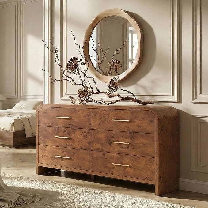 Curved 6-Drawer Dresser for Bedroom, Vanity Desk TV Stand for Living Room by TheBeautyofRusticRefined