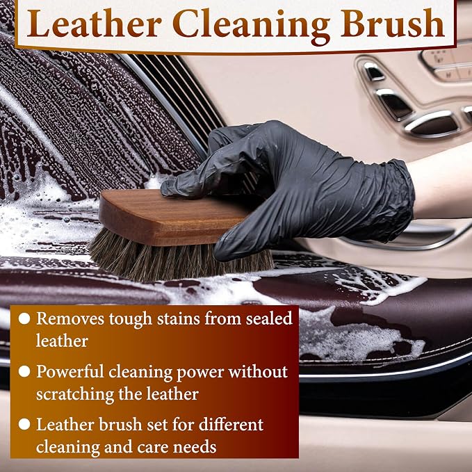 5 PCS Leather Brush Car Detailing, Horse Hair Brush, Car Cleaning Supplies - Image 6