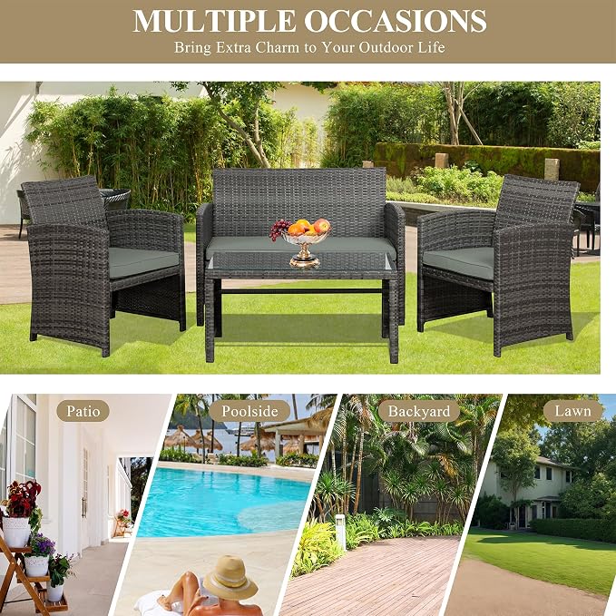 JAMFLY 4 Piece Outdoor Patio Furniture Set, Outdoor Wicker Rattan Chairs - Image 8