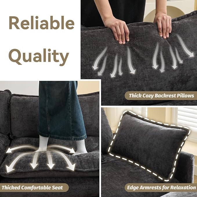 111'' Sectional Cloud Deep Seat Couch, Oversized Chenille U Shaped Sectional - Image 5