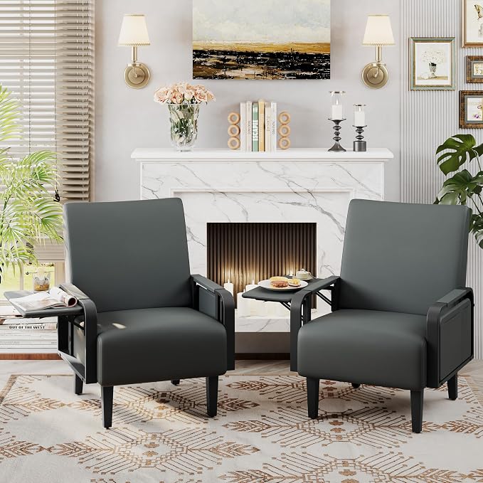 Andeworld Modern Grey Accent Chair, PU Leather Upholstered Armchair Side Chair - Image 9