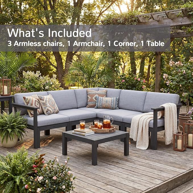 Stoog 6-Piece Patio Sectional Sofa Set, Modular Outdoor Furniture Set - Image 5