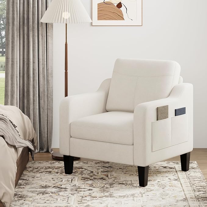 Accent Chair for Living Room Modern Linen Upholstered Armchair Side Wooden - Image 7