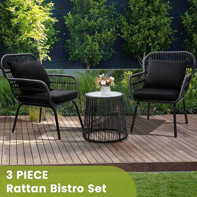 wildformers 3 Pieces Rattan Wicker Bistro Set, Outdoor Conversation Set - Image 2