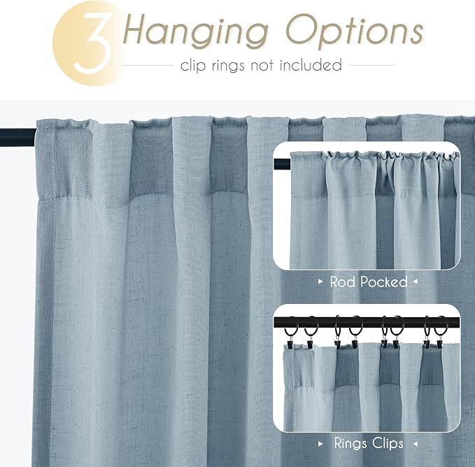 Dusty Blue Linen Curtains 84 inch Long - Image 2
