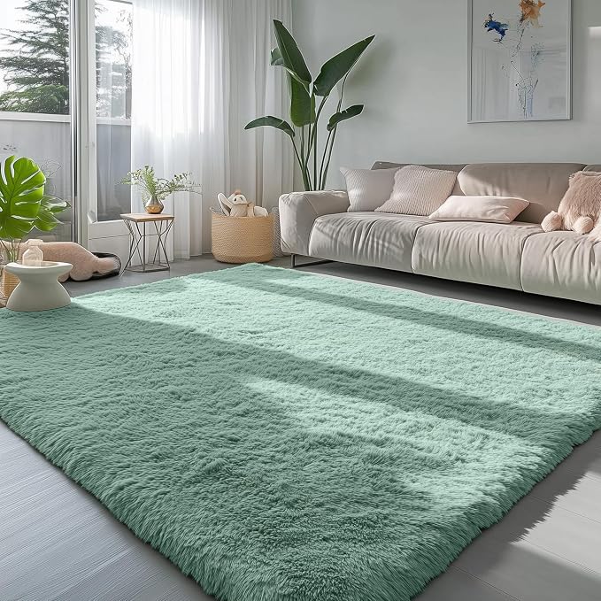 PAGISOFE Sage Green Rugs for Bedroom, 4x6 Ft Rectangle Fluffy Rug Plush Fuzzy - Image 6