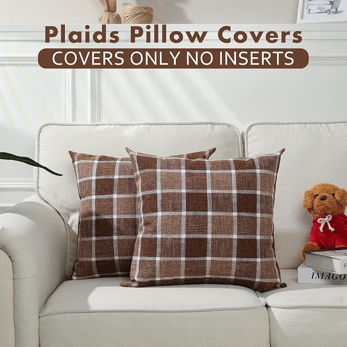 Stellhome Pack of 2 Linen Buffalo Check Throw Pillow Covers, Farmhouse Plaid - Image 5