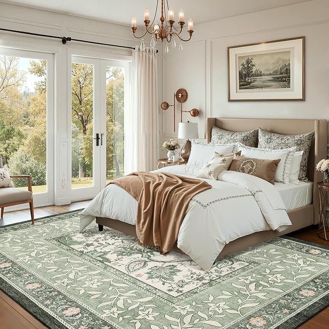 GarveeHome Provence Sage Green Area Rugs 10x13 Living Room, Botanical Grove - Image 2