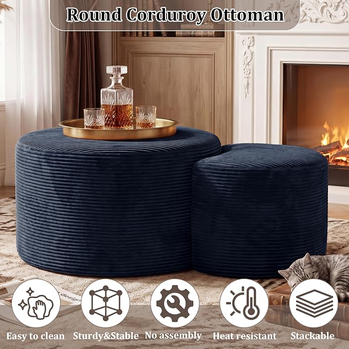 BSHOMGI Nesting Coffee Table Set of 2, Corduroy Ottoman Soft Foot Rest Movable - Image 6