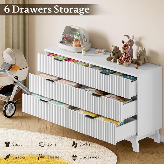 BORNOON 53" Long Dresser for Bedroom, 6-Drawer Dresser - Image 5