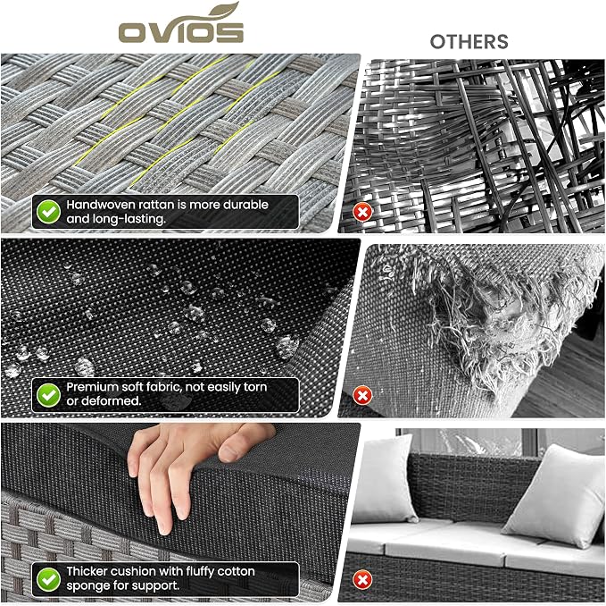 ovios 13 Pieces Patio Furniture Set, Outdoor Wicker Sectional Sofa - Image 9