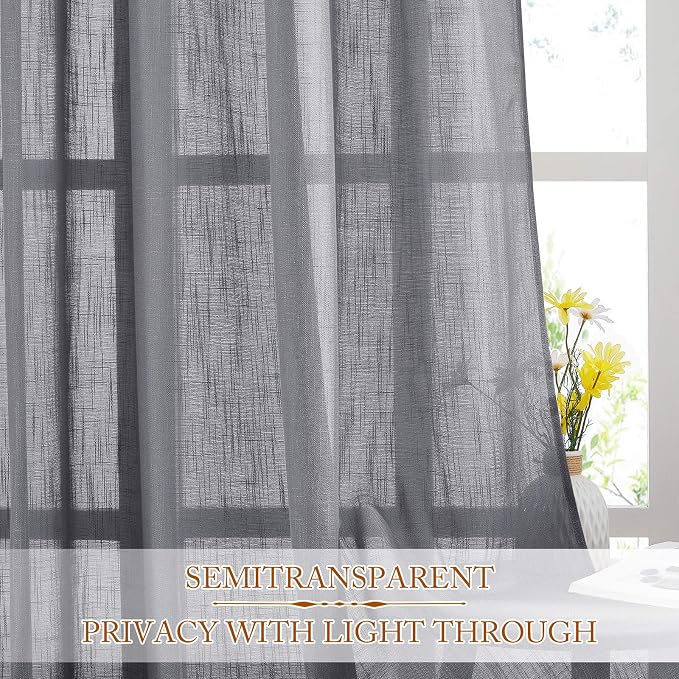 NICETOWN Linen Sheer Curtains for Living Room, Rod Pocket & Back Tab Semi Sheer - Image 5